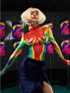 Rainbow Print Sheer Bodysuit Top